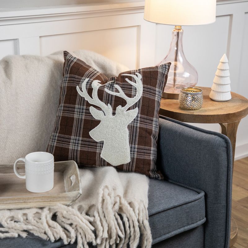 Northlight 16.5" Brown Plaid Stag Christmas Throw Pillow, 2 of 7
