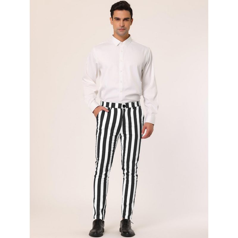 Lars Amadeus Men's Casual Striped Slim Fit Color Block Business Pants, 3 of 7