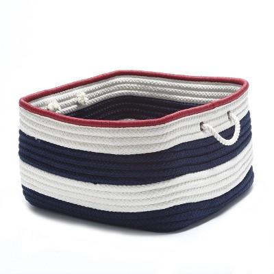Colonial Mills Nautical Stripe Basket- Navy & Red 14"x14"x10" 100% Polypropylene Square