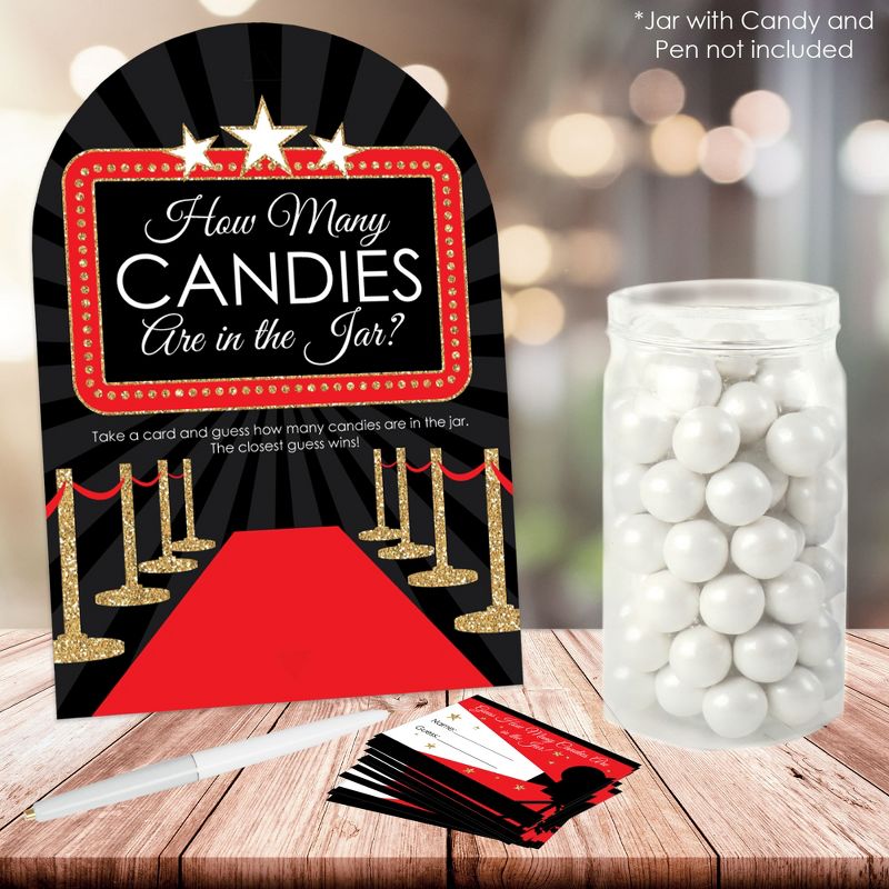 Big Dot of Happiness Red Carpet Hollywood - How Many Candies Movie Night Party Game - 1 Stand and 40 Cards - Candy Guessing Game, 2 of 9