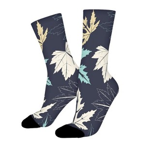 Black Maple Leaves Pattern Women Printed Crew Socks Funny Funky Socks Soft Polyester Novelty Gifts for Artists Men - 1 of 1