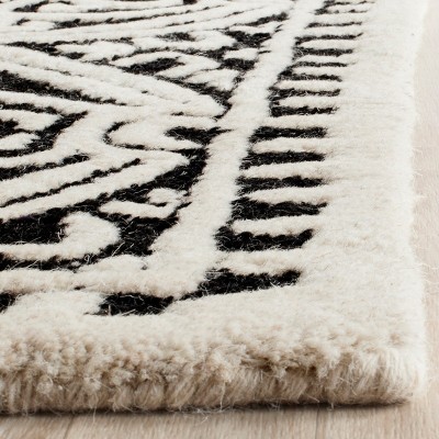 Black and Ivory Hand-Tufted Wool Geometric 9' x 12' Area Rug