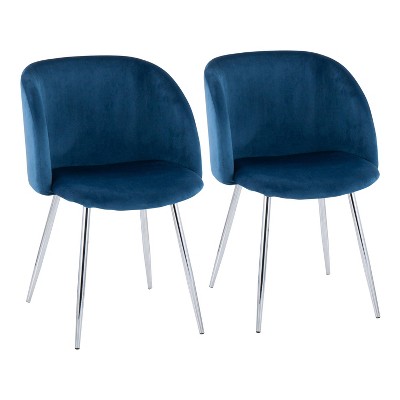 Set of 2 Fran Dining Chairs Velvet/Metal Chrome/Blue - LumiSource