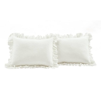 Off-White Ruffled Cotton Full/Queen Duvet Cover Set