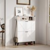 Farmhouse Shoe Storage Cabinet for Entryway, Freestanding Wood Narrow Hidden Shoe Cabinet Organizer with 2 Flip Drawers for Entrance, Living Room - 3 of 4