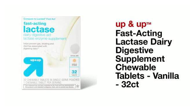 Fast-Acting Lactase Dairy Digestive Supplement Chewable Tablets - Vanilla - 32ct - up &#38; up&#8482;, 2 of 6, play video