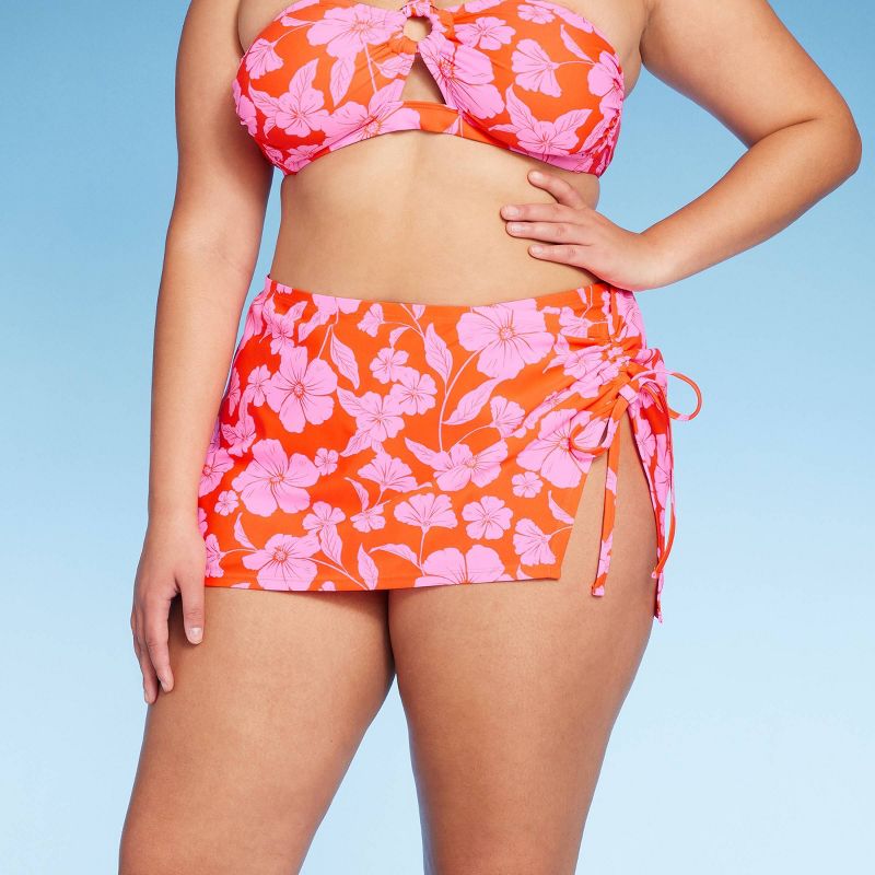 Women's Cinch Side Skirt Cover Up - Wild Fable™ Orange/Pink Tropical Print, 1 of 10