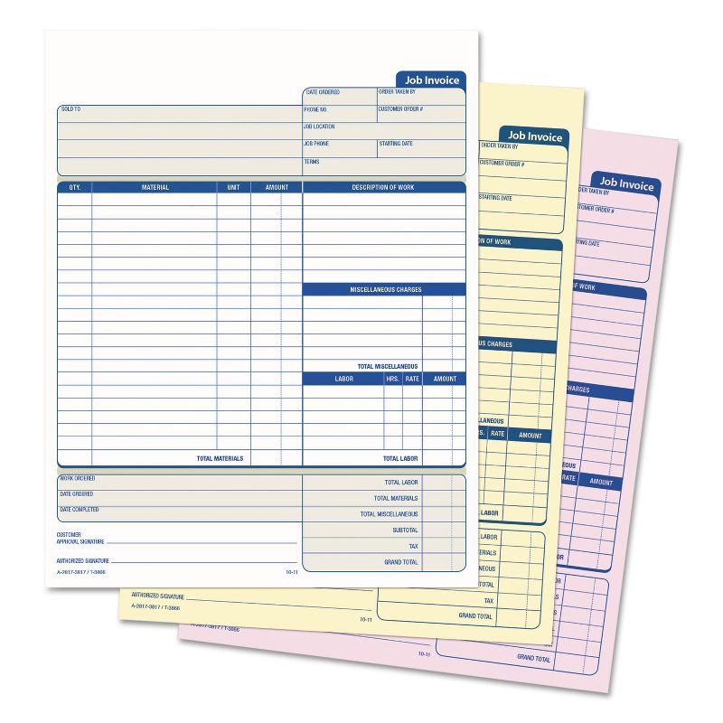 TOPS Snap-Off Job Invoice Form 8 1/2 x 11 5/8 Three-Part Carbonless 50 Forms 3866, 3 of 4