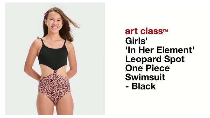 Girls' 'In Her Element' Leopard Spot One Piece Swimsuit - art class™ Black, 2 of 5, play video