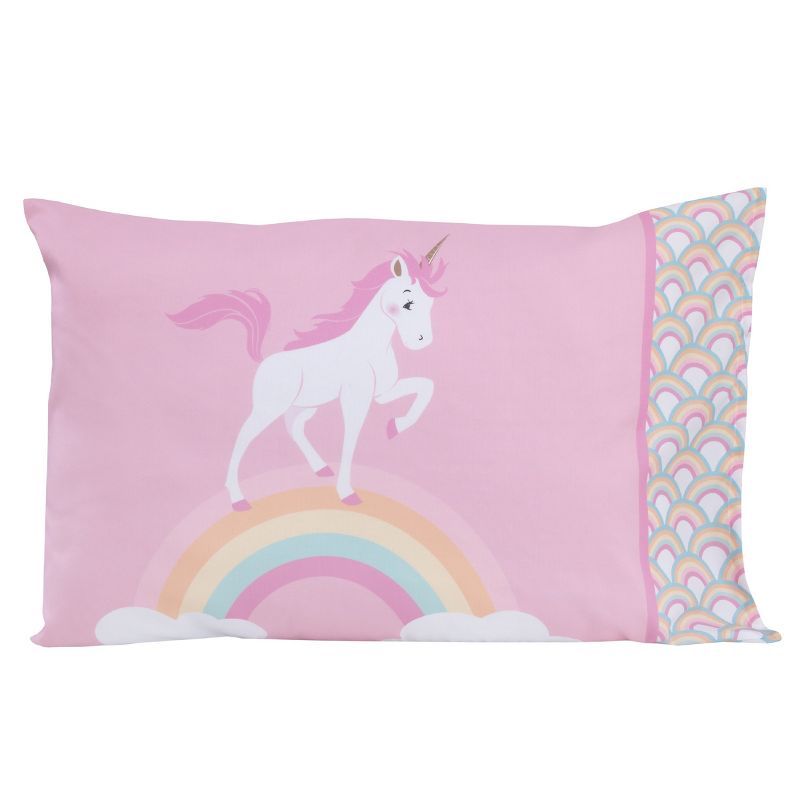 Everything Kids Rainbow Unicorn Pink, White and Rainbows 4 Piece Toddler Bed Set, 5 of 9