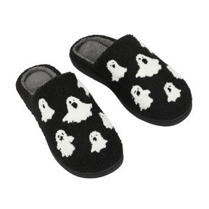 Halloween Ghosts Adult Black Scuff Slippers - 1 of 4