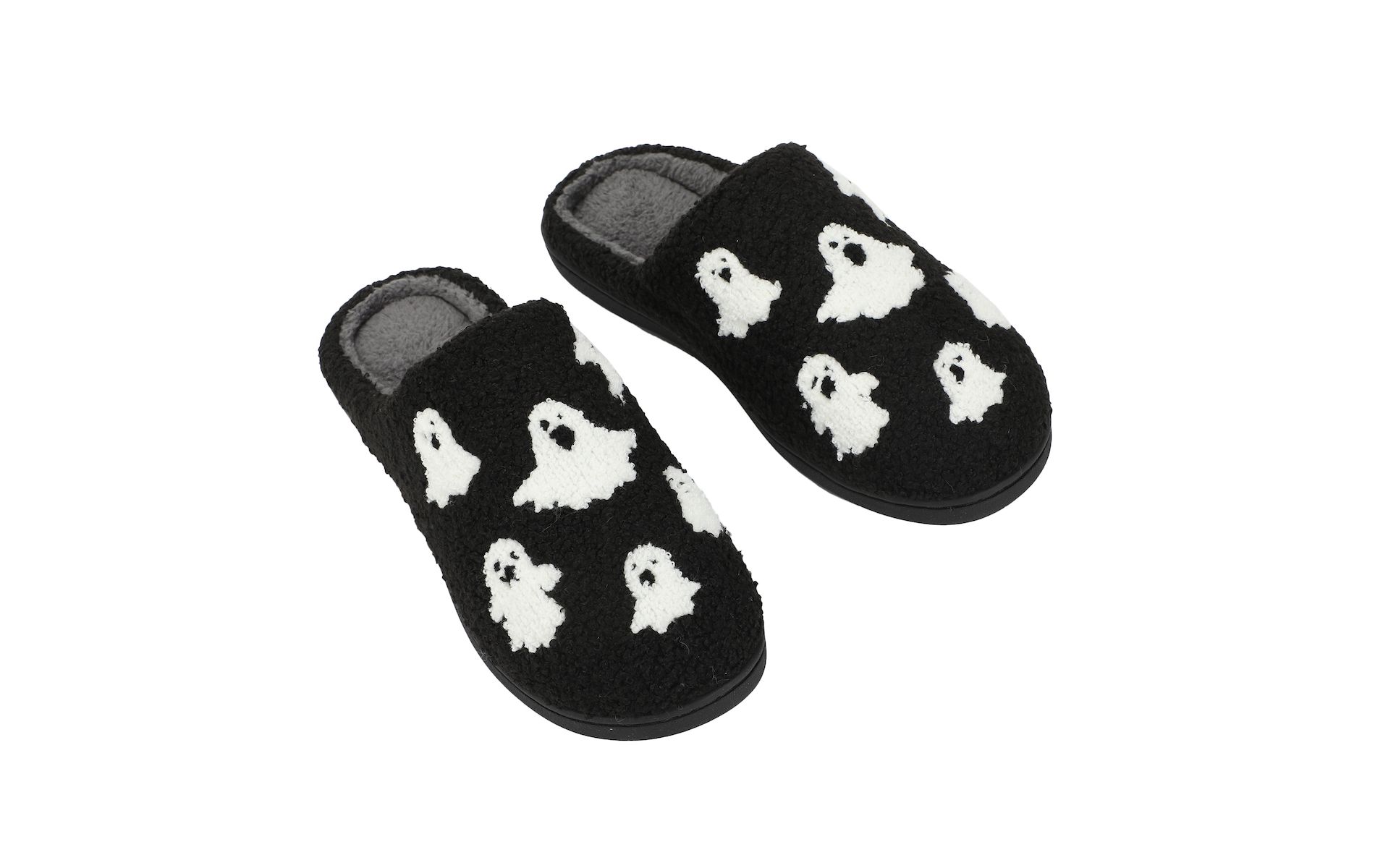 Halloween Ghosts Adult Black Scuff Slippers-Medium