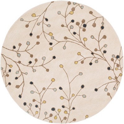 Mark & Day Le Havre 6' Round Tufted Indoor Area Rugs Khaki: Wool Floral Botanical, Stain-Resistant, Handmade, Traditional