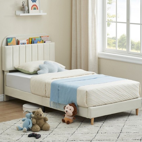 Twin Bed Frames, Upholstered Platform Bed Frame With Bookcase Headboard ...