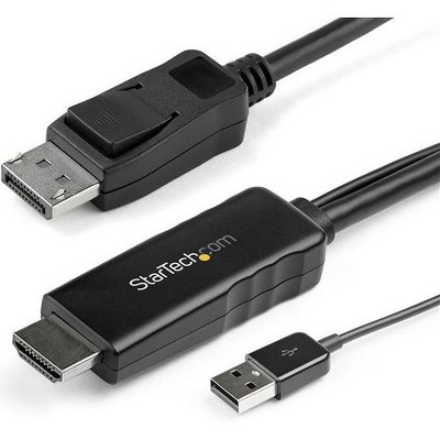 StarTech.com 6ft (2m) HDMI to DisplayPort Cable 4K 30Hz - Active HDMI 1.4 to DP 1.2 Adapter Cable with Audio - USB Powered Video Converter