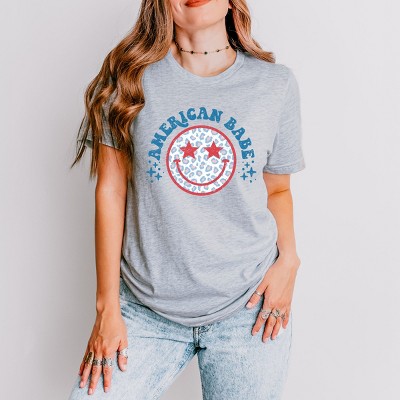 Simply Sage Market Leopard American Babe Short Sleeve Tee - XL - Heather Grey