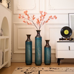 ORRD Modern White Metal Floor Vase Set, 3-Piece Glazed Droplet Shape Home Decor for Living Room - 1 of 4