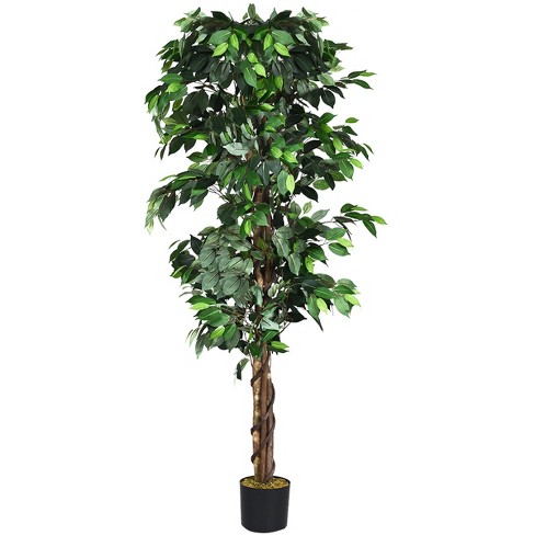 Tangkula Artificial Ficus Silk Tree Faux Potted Greenery Ficus Plants ...