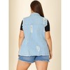 Agnes Orinda Women's Plus Size Button-Down Flat Lepel Denim Sleeveless Raw Hem Vests - 4 of 4