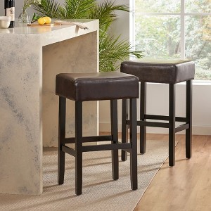30" Faux Leather Backless Counter Height Barstools, Set of 2 with Padded Seats and Rubberwood Legs for Kitchen - 1 of 4
