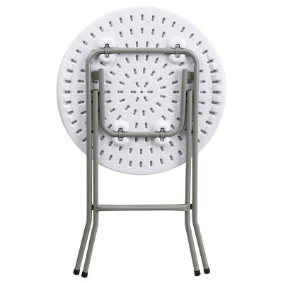 24-Inch Round White Plastic Folding Table with Gray Metal Frame