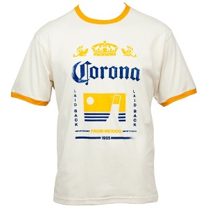 Mens Corona Extra Crown Logo From Mexico 1925 Faded Ringer T-Shirt - 1 of 4