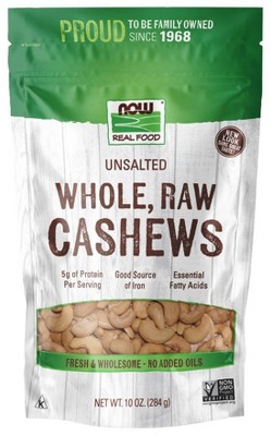 Whole Raw Cashews by Now Foods  -  10 oz Bag