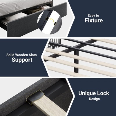 Dark Gray Full Upholstered Platform Bed with Storage Drawers