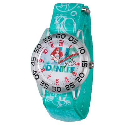 Girls' Disney Princess Ariel Clear Plastic Time Teacher Watch - Green