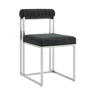 HomeRoots Set of Two Gray And Silver Upholstered Polyester Open Back Dining Side Chairs