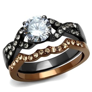 Slickblue Two-Tone Stainless Steel Women's Ring with IP Black & Coffee Finish and Clear CZ, Size 5-10 - 1 of 4