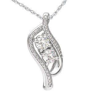 Pompeii3 1 1/2 ct Two Stone Forever Us Diamond Pendant 14k White Gold 1" Tall - 1 of 4
