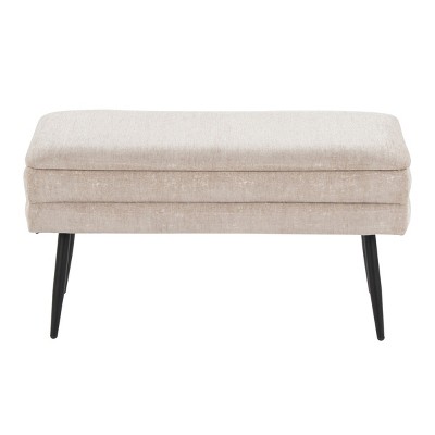 GlasFlength Ottomans and Benches Neapolitan Contemporary Storage Bench in Black Metal and Light Brown Fabric for Living Room, Brown, 32"*16"*8"