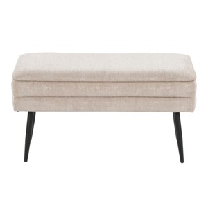 GlasFlength Ottomans and Benches Neapolitan Contemporary Storage Bench in Black Metal and Light Brown Fabric for Living Room, Brown, 32"*16"*8" - 1 of 4