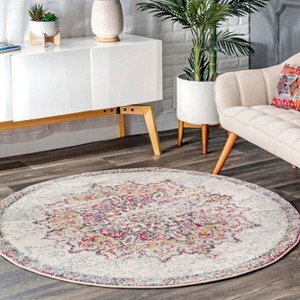 Nuloom Tabitha Vintage Medallion Area Rug, Round 4', Pink - 1 of 4