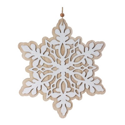 Rustic White and Beige Wood Snowflake Ornaments Set