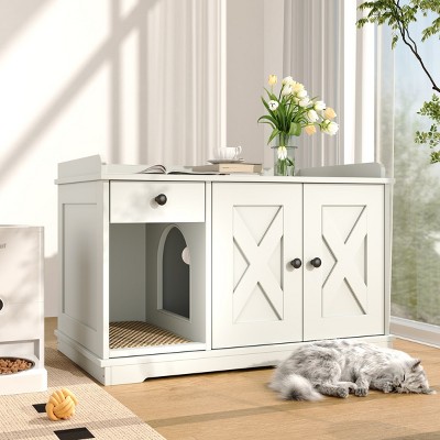 LAOTIES Hidden Cat Litter Box Enclosure,Litter Box Furniture Cabinet With Storage Drawer And Mat,Indoor Cat House Side Table For Living Room
