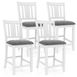 Tangkula Rubber Wooden Bar Stools Set of 4 w/ Ergonomic Back Comfortable Linen Cushion - 1 of 4