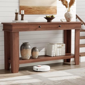 54Inch Entryway Long Console Table with Drawers, Wooden Rectangular Entryway Table w/Open Storage Shelf - 1 of 4