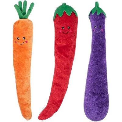 ZippyPaws Jigglerz - Dog Squeaky Toys, Cute Stuffed Puppy Toy, Pet Products, Gift for All Breeds - Eggplant, Pepper, & Carrot
