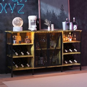 55.12" Farmhouse Wine Bar Cabinet with Wine Rack and Glass Holder, Rustic Coffee Bar ，Metal Sideboard and Liquor Table Cabinet - 1 of 4