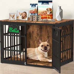 JOEJOY Large Decorative Pet Dog Crate Table Furniture,Multi-Size Dog Cage House,Three-Sided Access Doors,Thickened Wooden Dog Kennel - 1 of 4