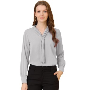 INSPIRE CHIC Women's Long Sleeve Pleated Tie Neck Office Blouses - 1 of 4