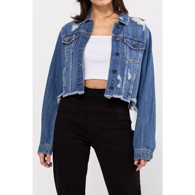 Women's Katrina Destroyed Fitted Denim Jacket - CELLO