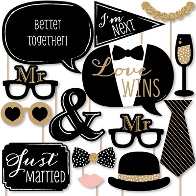 Big Dot of Happiness Mr. and Mr. - Gold - Gay Wedding LGBTQ Photo Booth Props Kit - 20 Count