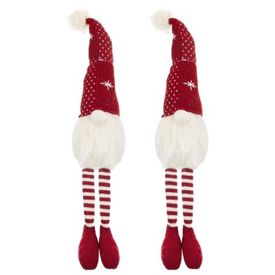 Yukimo Set of 2 Christmas Gnomes Decorations, Rustic Santa Design Table Top Home Ornaments with Fur Details, Beige