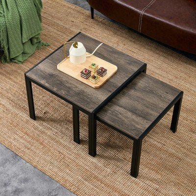 Nesting Coffee Table Set Of 2, Square Modern Stacking Table With ...