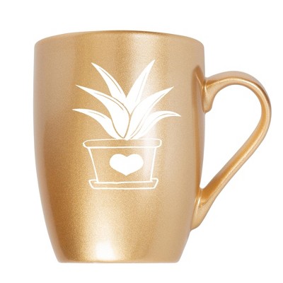 Elanze Designs Botanical Succulent Nature Coffee Cup Mug 10 Ounce Ceramic With Shimmery Metallic Finish Elegant Minimalist Aloe in Heart Planter