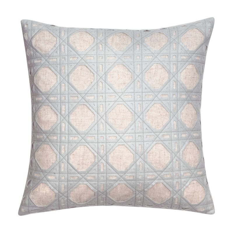 Edie@Home 20&#34;x20&#34; Rattan Geometric Square Throw Pillow Light Blue/Cream, 1 of 5