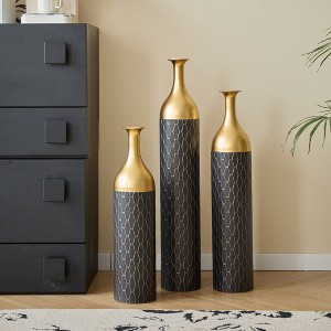 Zeus & Ruta Black & Gold Metal Floor Vases Set of 3 - Elegant Floral Display for Mother’s Day, Weddings & Home Decor - 1 of 4
